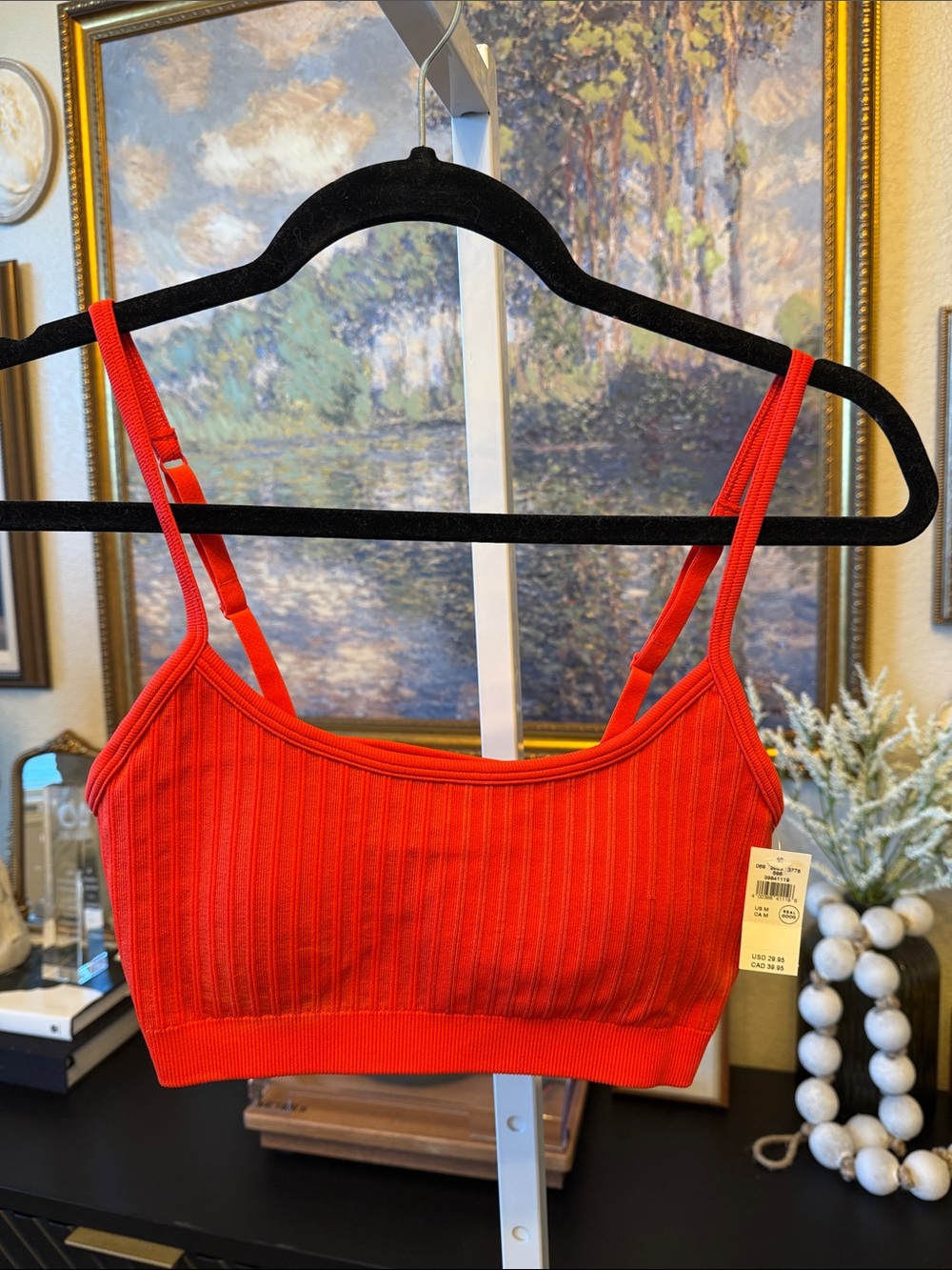 aerie Red Ribbed Crop Bralette with Adjustable Straps